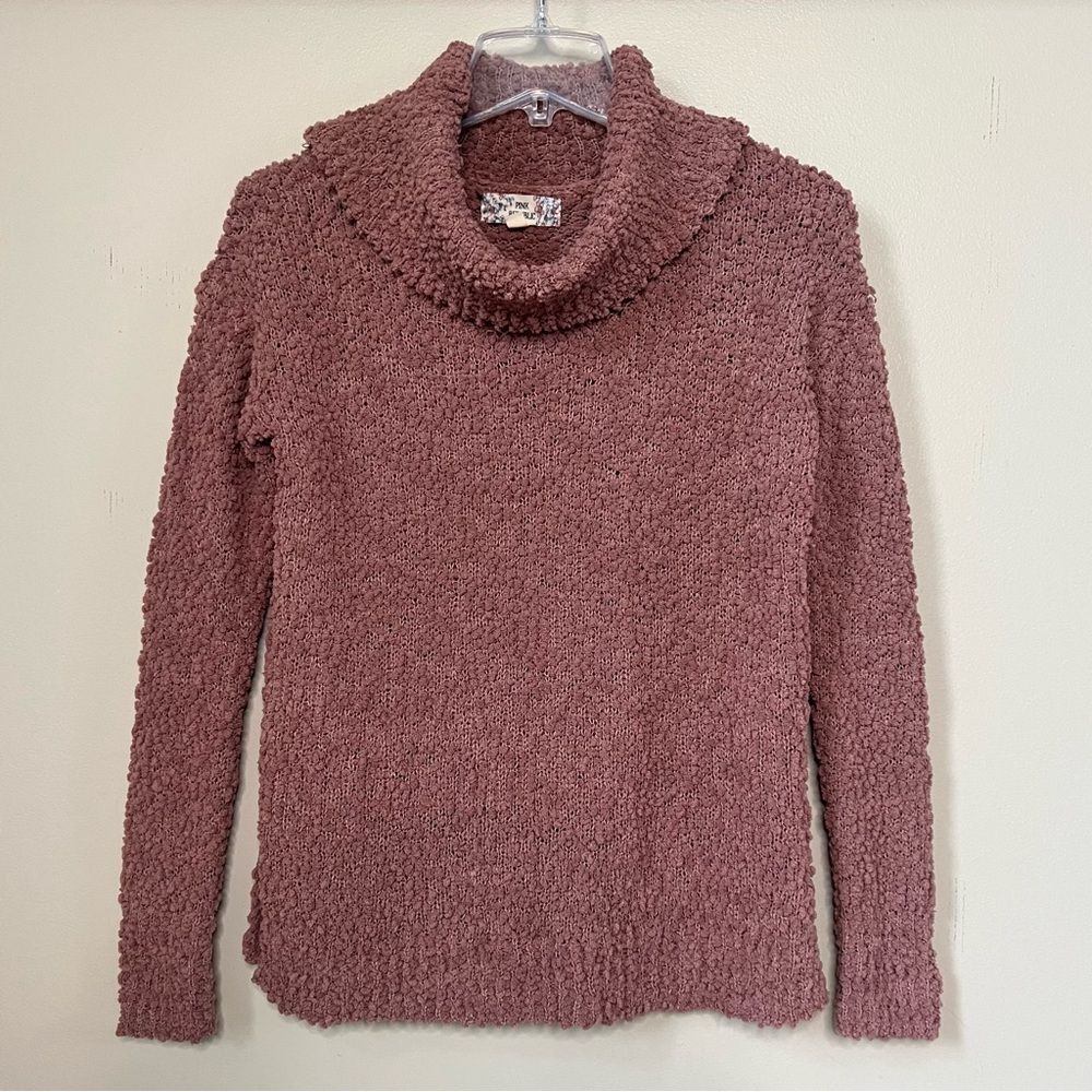 Pink Republic Mink Velvet Textured Popcorn Knit Cowl Neck Pullover Sweater SZ XS
